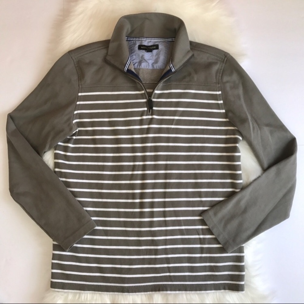 Banana Republic Grey and White Striped Quarter Zip